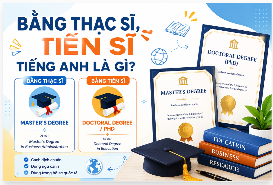 Bằng thạc sĩ, tiến sĩ tiếng Anh là gì