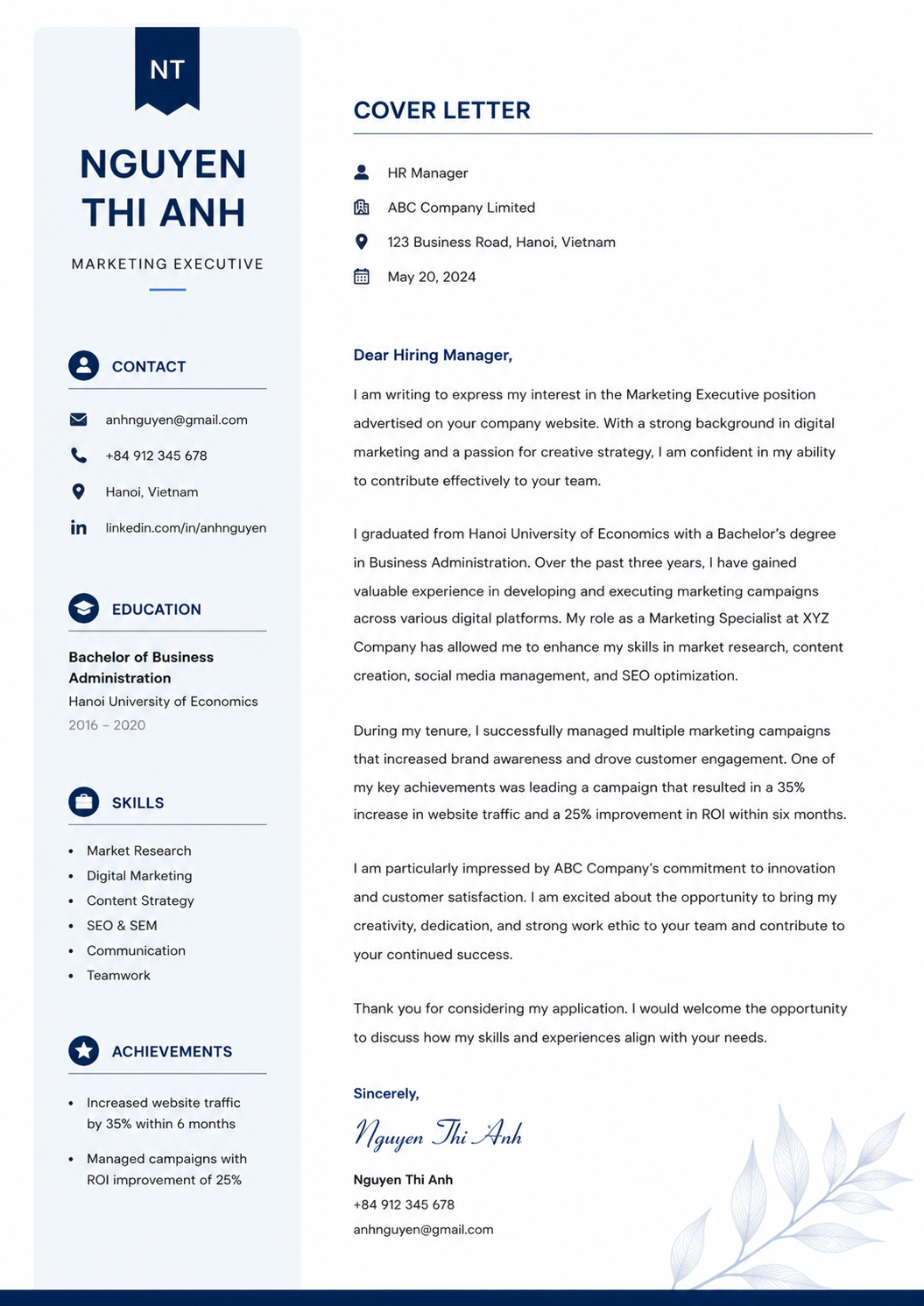 mẫu thư xin việc bằng tiếng anh