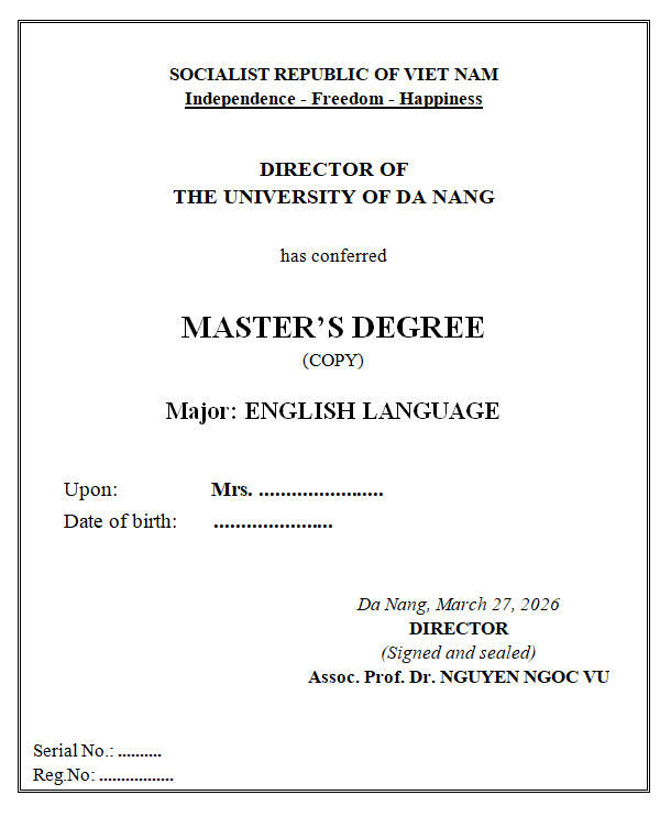 Mẫu bằng thạc sĩ