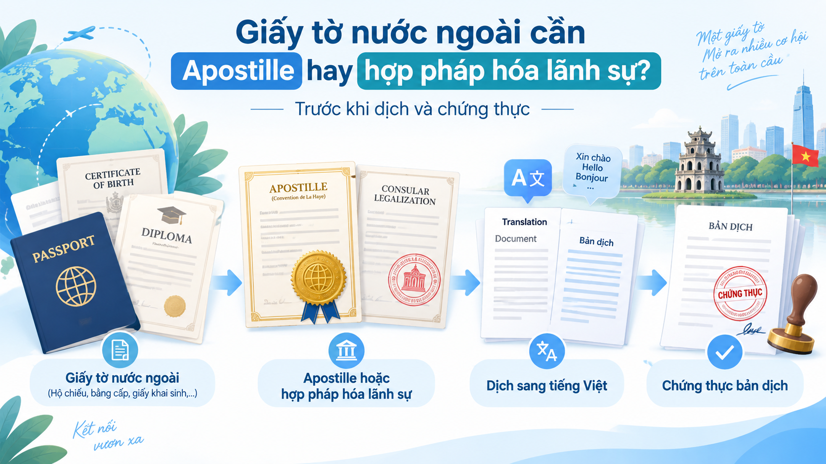 Giấy tờ nước ngoài có cần hợp pháp hóa lãnh sự trước khi dịch và chứng thực không