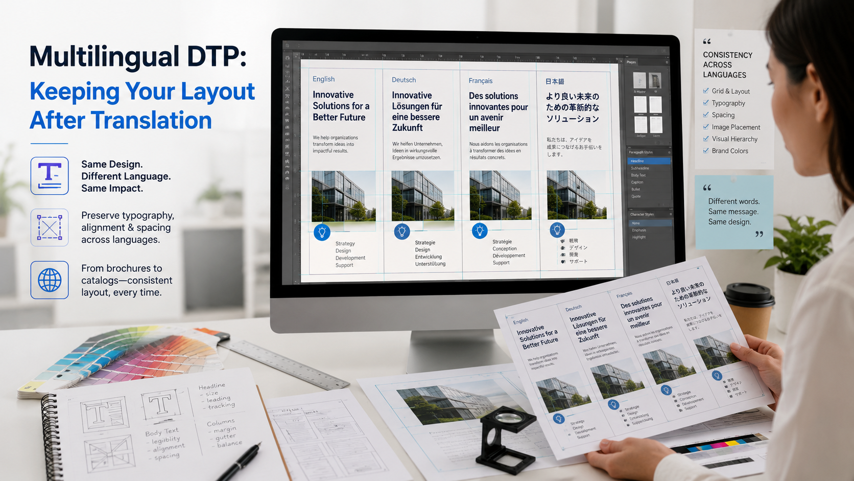 Multilingual DTP and layout after translation by BKMOS